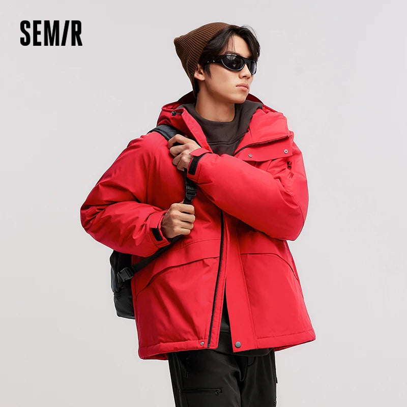 Semir Down Jacket Men Mid-Length 2026 Winter New RainproofStain-ResistantOil-Proof Windproof Loose Hooded Versatile Down Jacket