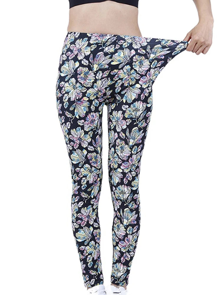 CUHAKCI Fashion Women Leggings Beautiful Leaf Floral Printing High Waist Jeggings Stretch Pant Sexy Hot Sale Clothing Mujer - ATFH