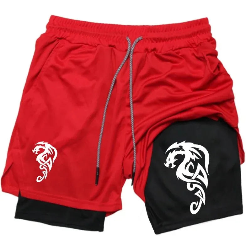 Pattern Print Men's 2-in-1 Sports Shorts Breathable Quick-drying Double-layer Summer Running Sportswear Bottoms ufc