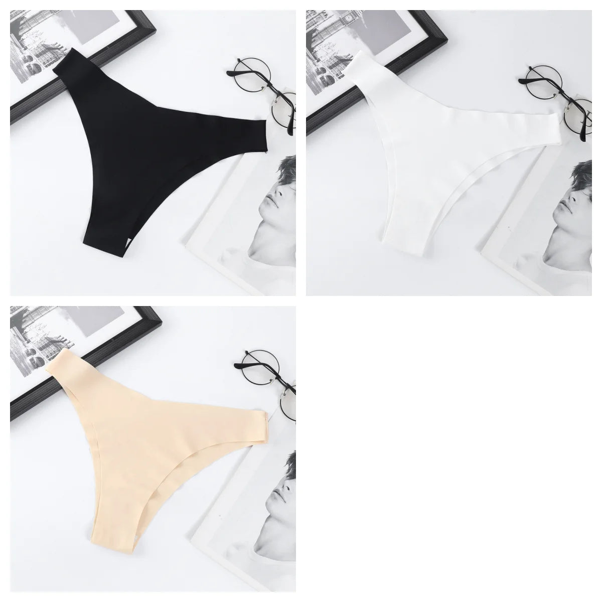 3Pcs/Set Women Ice Silk Panties V-Waist Low Rise Briefs Seamless Underwear Female Quick-Drying Underpants Sexy Lingerie S-L