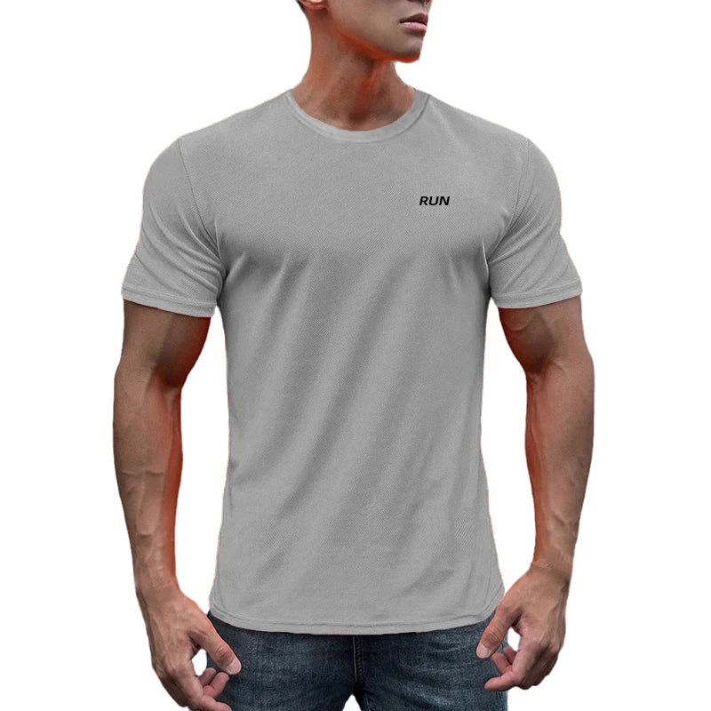 Mens Fitness Sweat Wicking Training Clothes Gym Bodybuilding Muscle Short Sleeve T-Shirt Summer Breathable Quick Dry Mesh Shirts