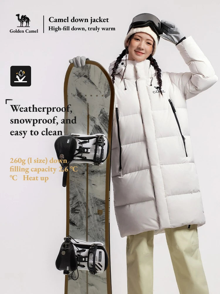 Golden Camel Outdoor Down Jackets Women Winter Mid-Length Thickened Waterproof Windproof Warm Hiking Jacket for Men's Clothes