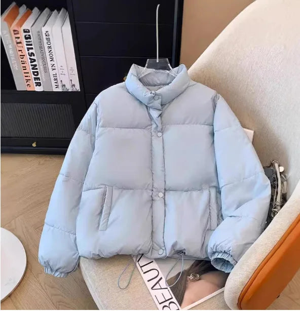 Puffer Parkas Womens Winter Coat Female Casual Fashion Windproof Pockets Hood Fall Drawstring Colorful Sleeve Simple Button Vibe ATFH