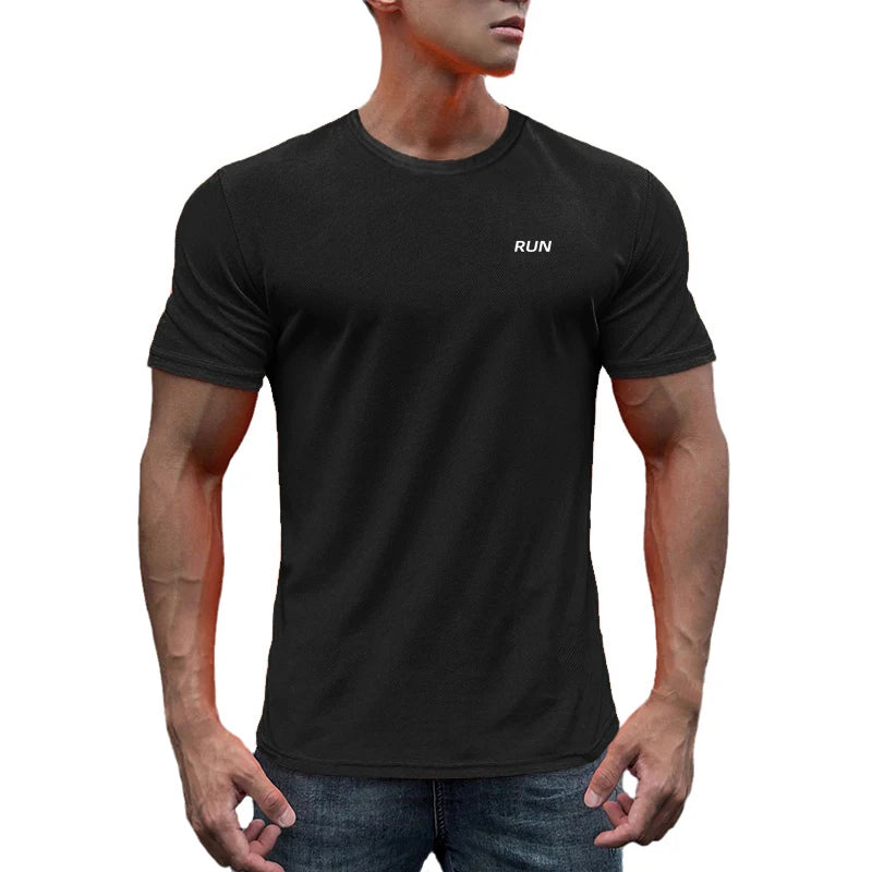 Mens Fitness Sweat Wicking Training Clothes Gym Bodybuilding Muscle Short Sleeve T-Shirt Summer Breathable Quick Dry Mesh Shirts