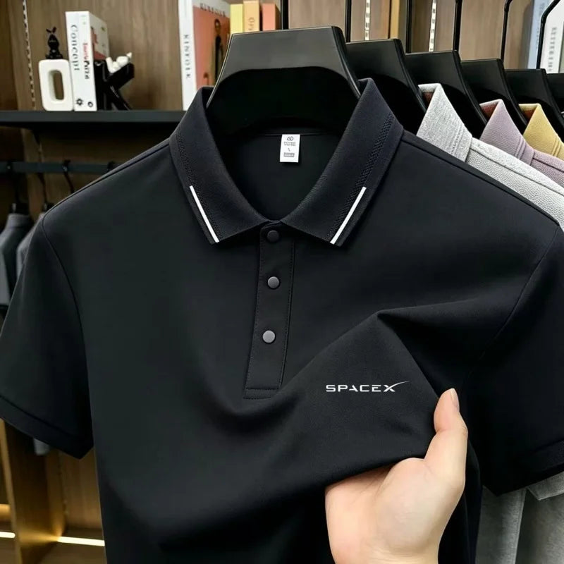 Men's new ice silk exquisite letter embroidery fashionable polo shirt summer business casual comfortable soft breathable top