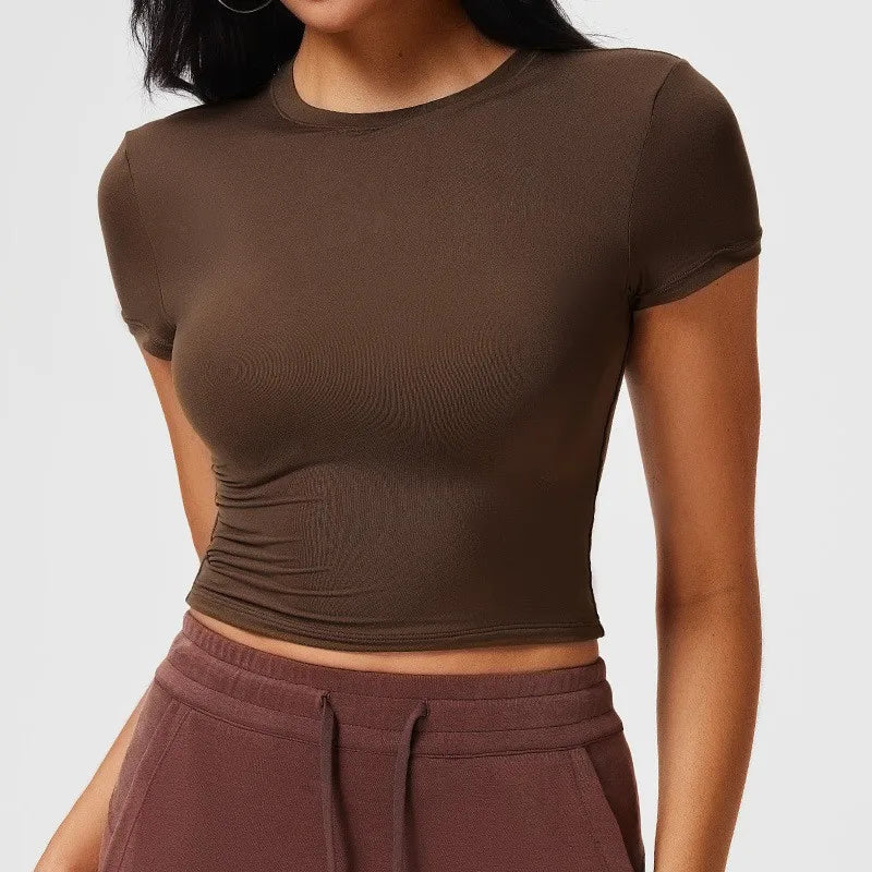 Women's Slim Fit Quick-Dry Sports Top Barely-There Feel Fitness Shirt for Running Yoga Short Sleeve Casual Cross-Border - ATFH