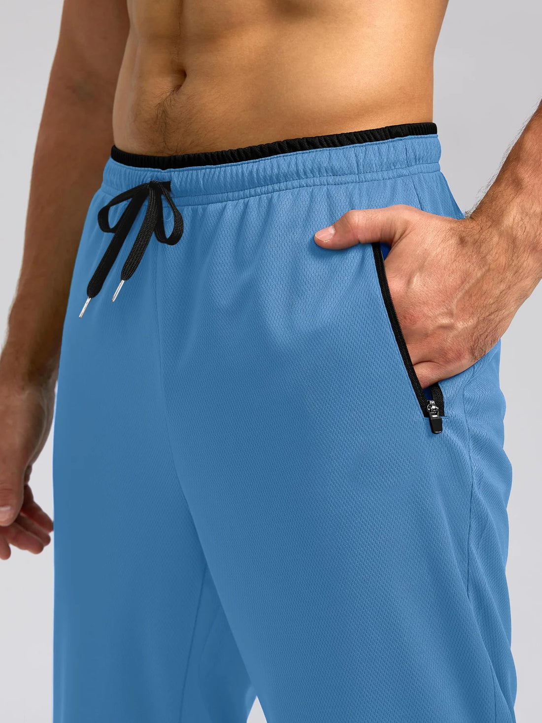 2026 Spring and Summer New Men's Zipper Pocket Solid Color Casual Pants Outdoor Sports Training Breathable Loose Straight Pants