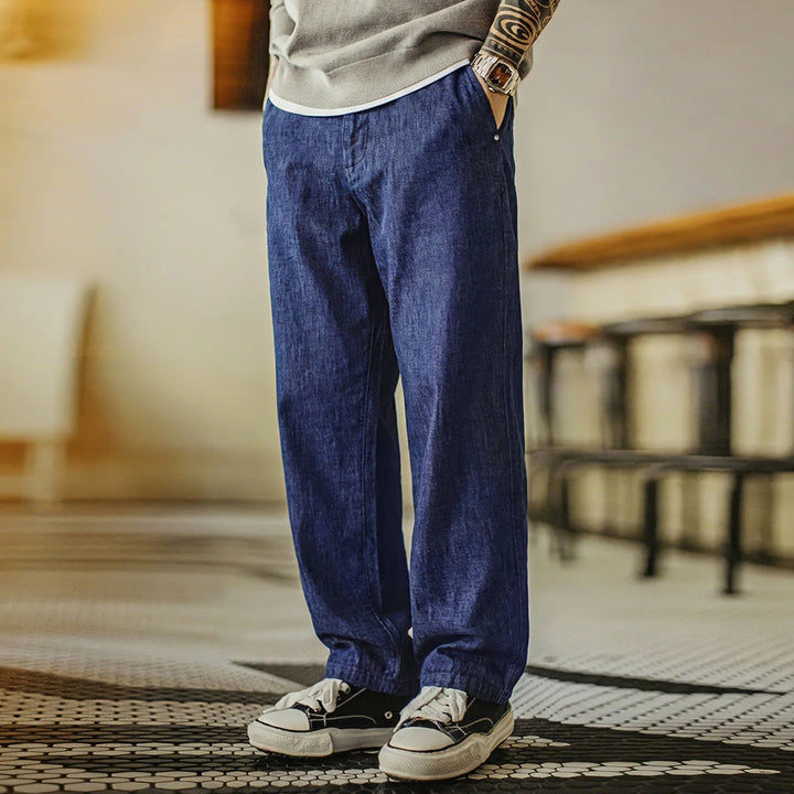 Maden Men's Vintage Denim Jeans Washed Blue Lightweight Baggy Straight Wide Leg Zipper Casual Spring Summer Pants ATFH