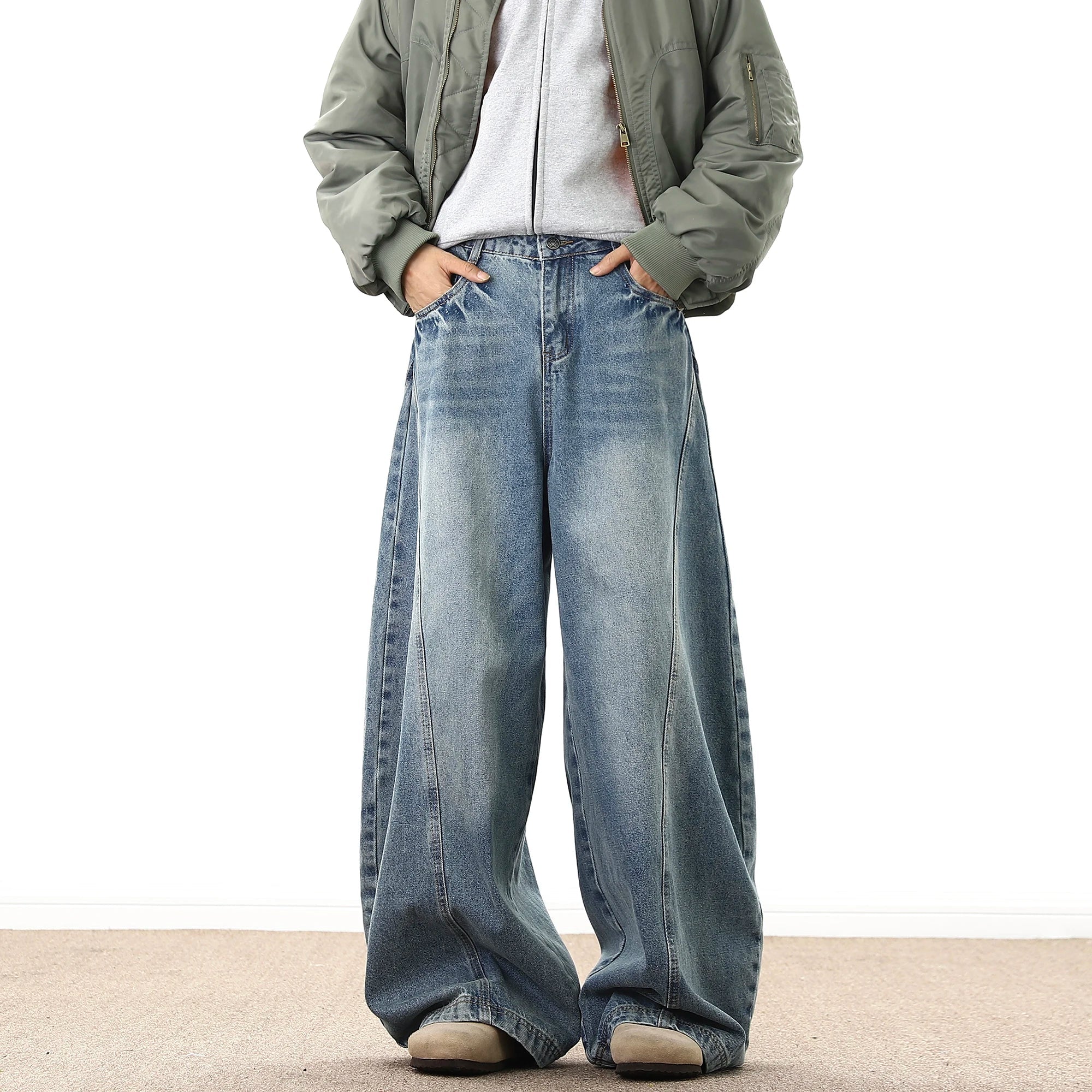 Wide Leg Denim Pants Male Loose Cowboy Mopping Trousers baggy Men's Jeans  Fashion Handsome Washed Streetwear Casual ATFH