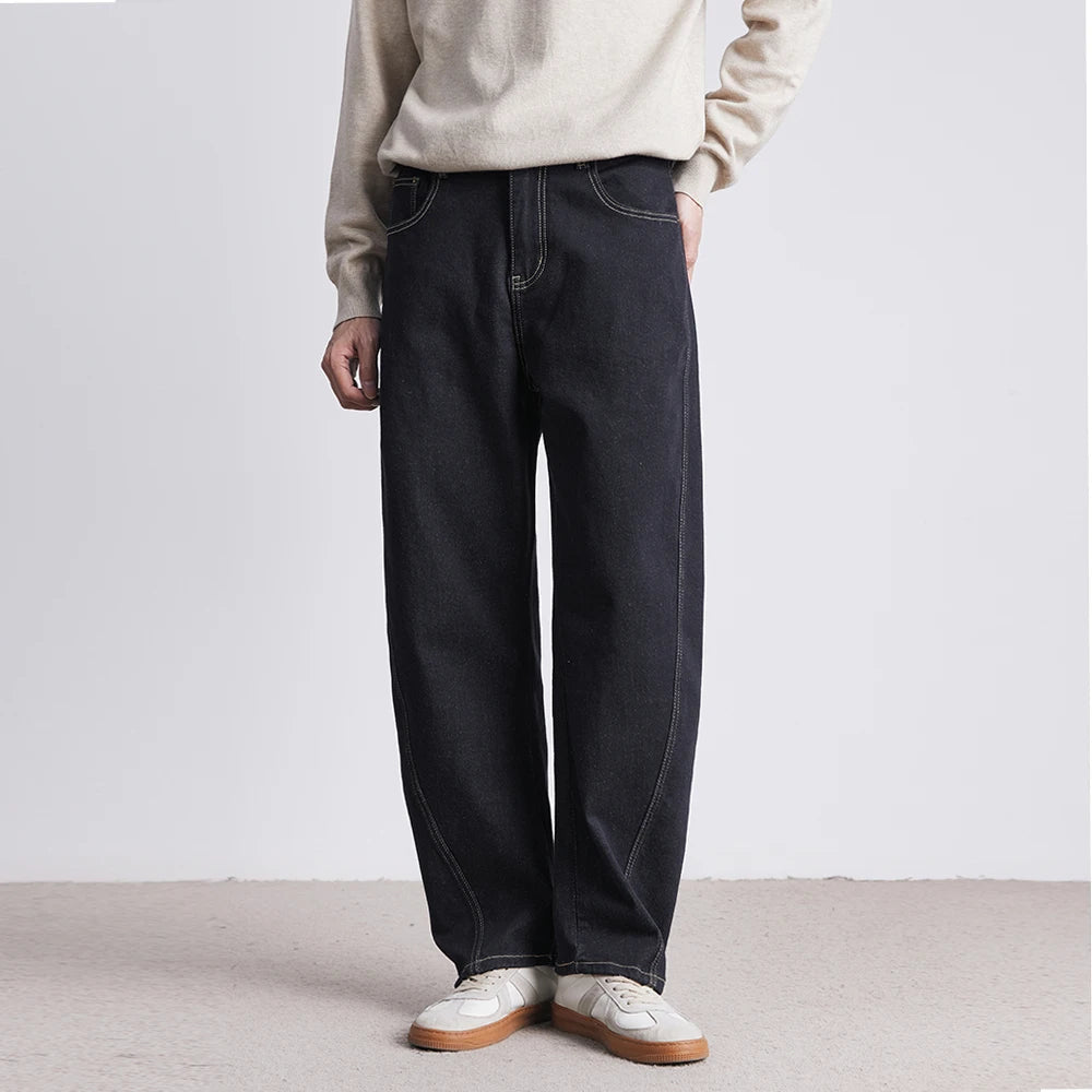 Fashion Retro Denim Jeans Men Spring Autumn New Straight Multi-Pocket Loose Casual Mid-Waist Trousers Men's Jeans ATFH