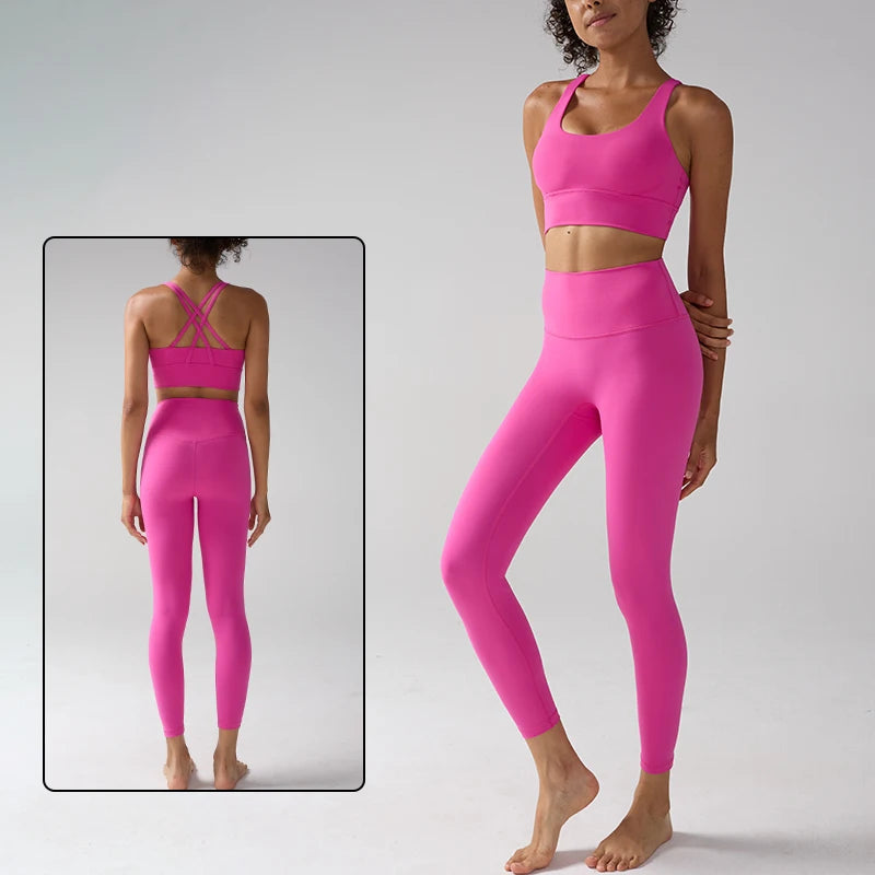 Women's Yoga Set Workout Set 2 Piece High Waist Yoga Leggings Sports Bra Gym Suit Activewear Sports Fitness Set Sports Suit - ATFH