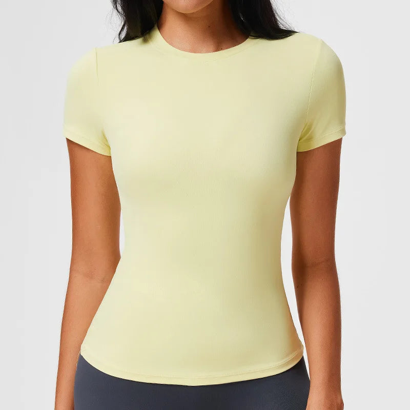 Women's Slim Fit Quick-Dry Sports Top Barely-There Feel Fitness Shirt for Running Yoga Short Sleeve Casual Cross-Border - ATFH
