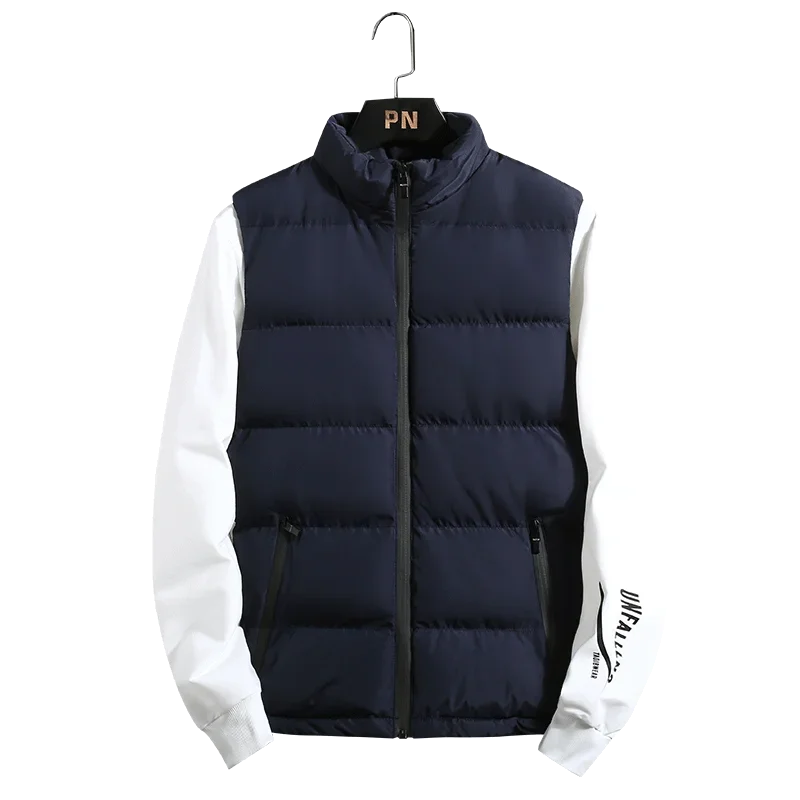 New Men's Gray Vest Warm Sleeveless Jackets Winter Windproof Zipper Coat Autumn Stand-up Collar Casual Waistcoat Brand Clothing ATFH