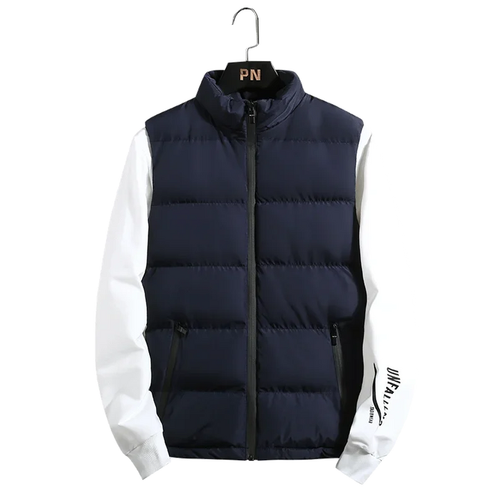 New Men's Gray Vest Warm Sleeveless Jackets Winter Windproof Zipper Coat Autumn Stand-up Collar Casual Waistcoat Brand Clothing ATFH