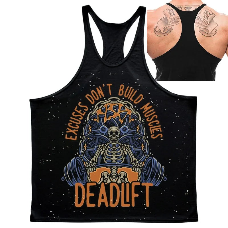 Men's Gym Stringer Tank Tops "No Pain No Gain" "Excuses Don't Build Muscles" Slogans Bodybuilding Harajuku Y2k Sleeveless Shirts