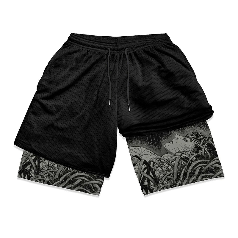 Gym Workout Running 2 in 1 Shorts for Men Stylish 3D Print Compression Shorts wih Pockets Summer Athletic Quick Dry Breathable