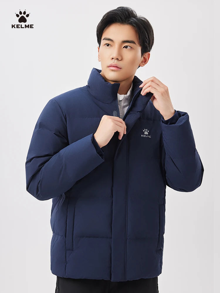 Kelme Short Down Jacket Men's Winter Stand Up Collar Outdoor Running Training Warm Jacket Daily Training Windproof Jacket