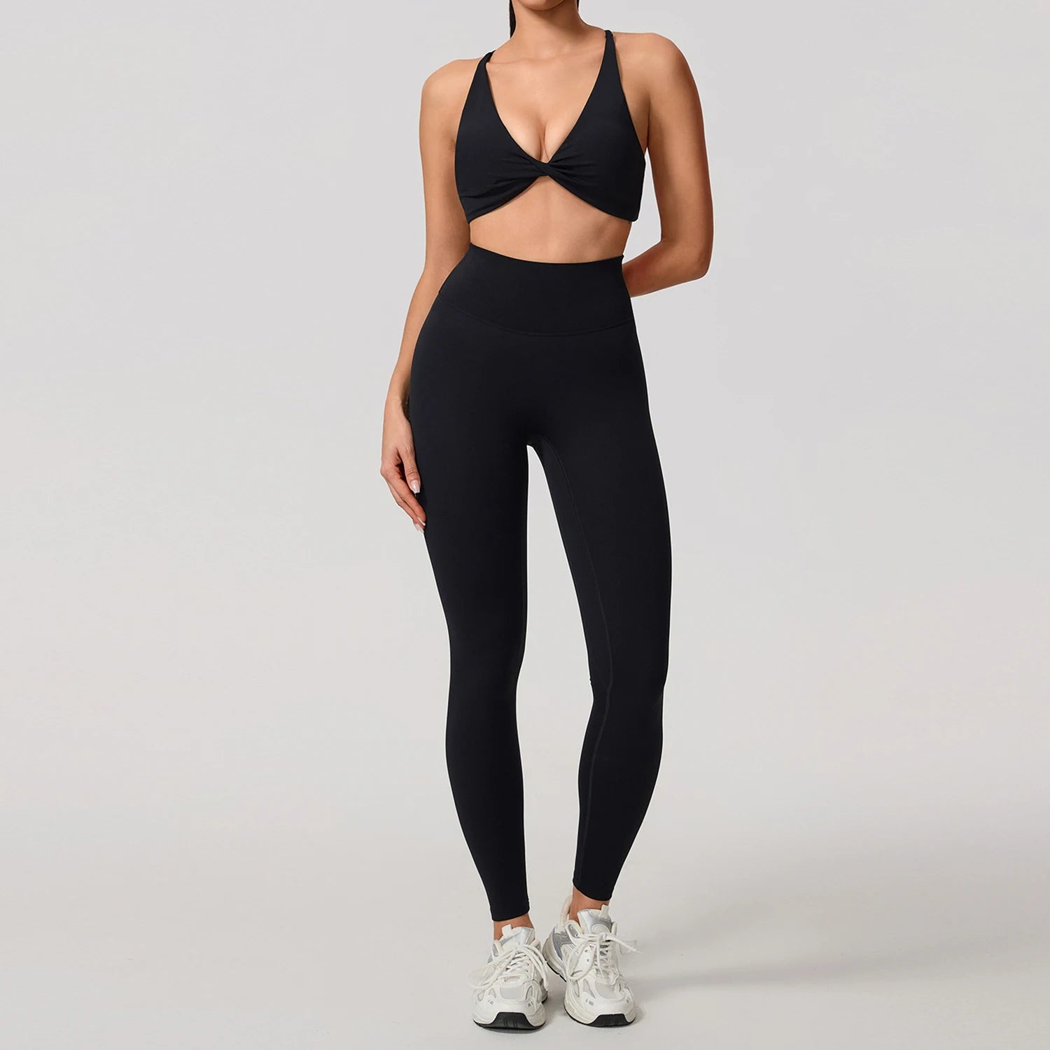 New Summer 2Pcs Women's Quick-Dry Sports Set V-Shaped Bra Female Sleeveless Yoga Outfit Gym Two-Piece Woman Sport Clothes - ATFH