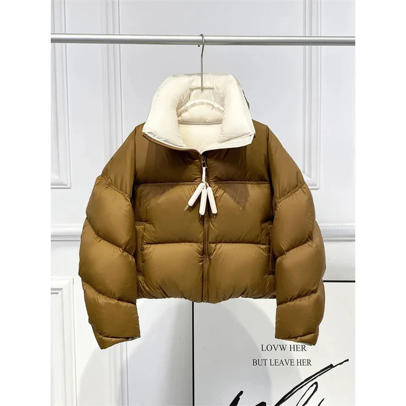 2025 New Autumn Winter Fashion Parkas Jacket Lady Thick Warm Bread Outwear Vertical Collar Down Cotton Coat Women Short Top