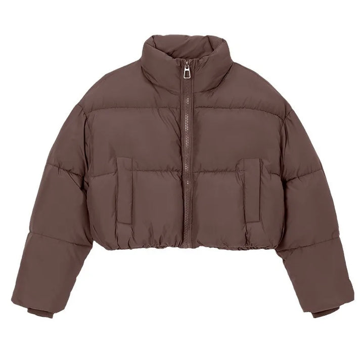 2024 Women's Winter Puffer Jacket Stand-up Collar Cropped Quilted Jacket Splashproof Water Repellent Windproof Down Cotton Coat