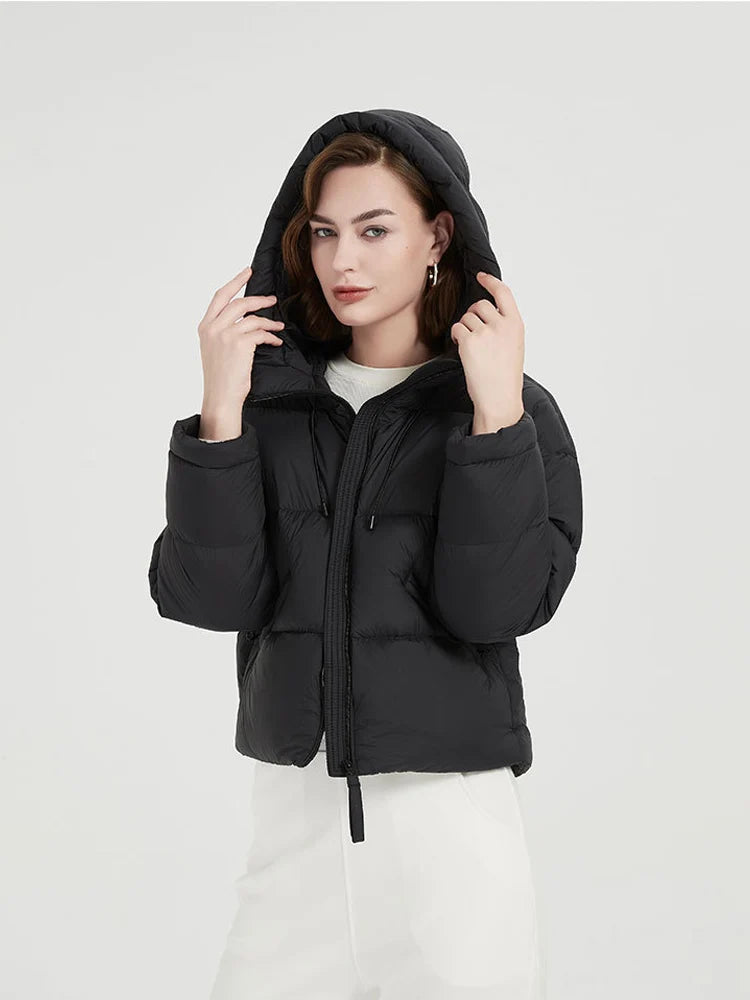 SuyaDream, Woman Hooded Down Coat , 90%White Duck Down, Quilted Solid Puffer Jacket, 2024 Fall Winter Parkas
