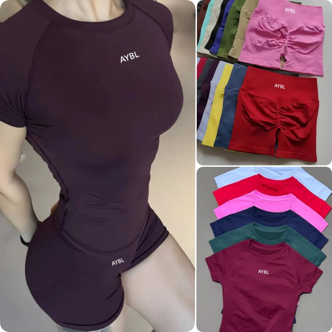 2 Pieces Sports Sets Short Sleeve Sculpt T Shirt Seamless Yoga Top Fitness Set Women Workout Running Sports Shorts Gym Suit - ATFH