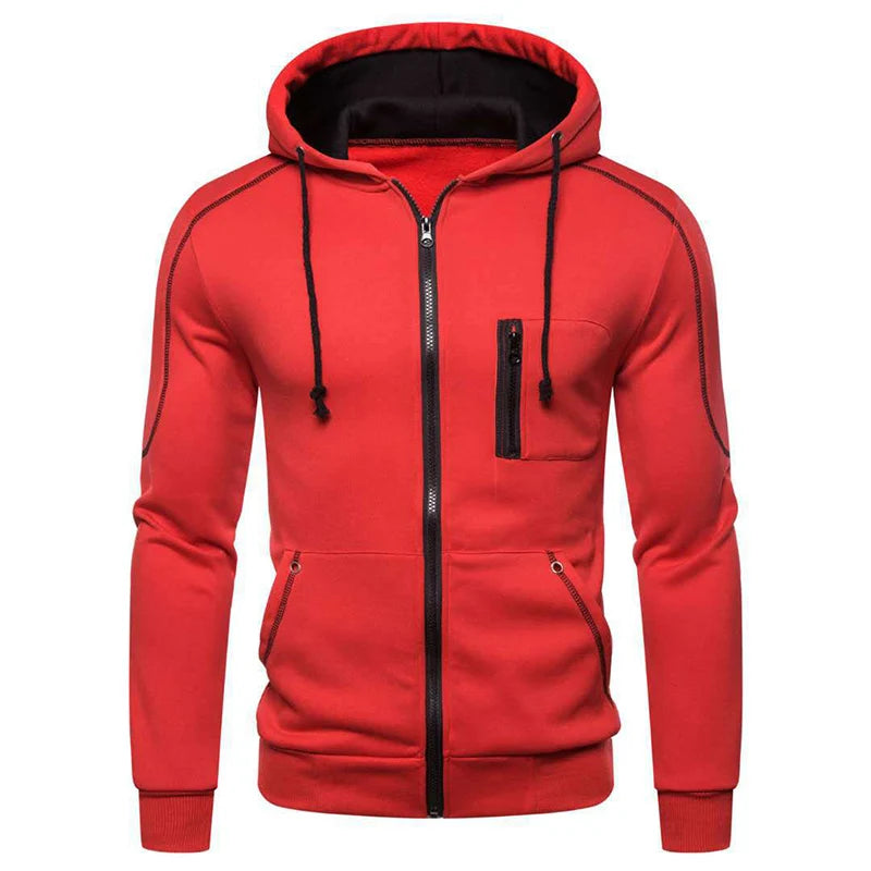 Men's Long Sleeve Zip Up Hoodie Casual Athletic Sweatshirt Hooded Jacket with Pockets Spring Fall Warm Fleece Lined Coat Outwear - ATFH