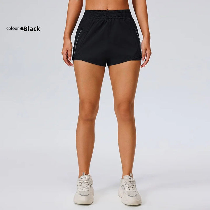 Sports pocket shorts, women's running loose three quarter pants, quick drying lining, anti glare double-layer fitness Tahsi Fashion House