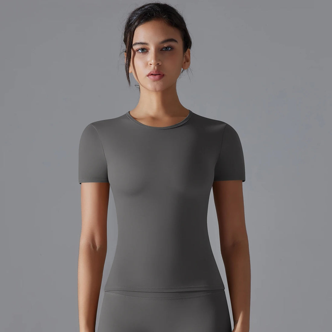 Women Running Sports T Shirt Summer Short Sleeve Round Neck Breathable Stretchy GYM Yoga Slim Fitness Active Top Tee - ATFH