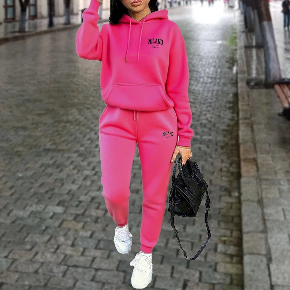 Autumn Winter Women Sets 2pcs Hoodies Pants Suit Sports Outfits Letter Print Aesthetic Clothes Ladies Tracksuit Running Fitness