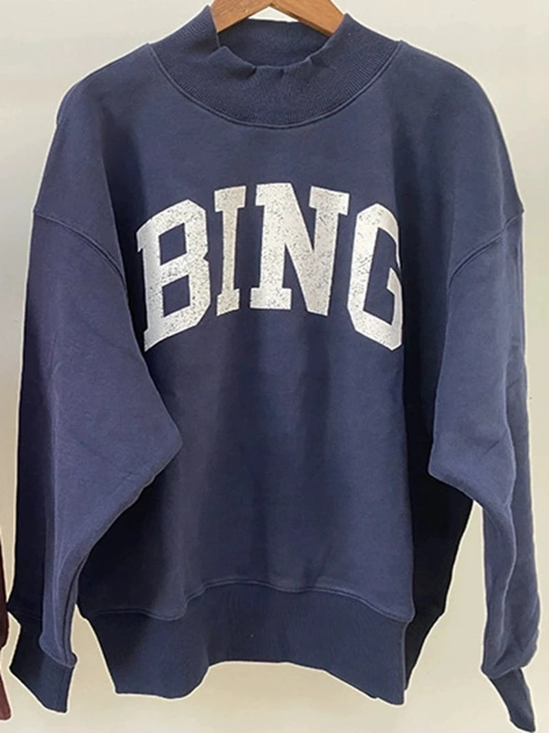 Hoodie Unisex Autumn/winter New Loose and Comfortable Letter Printed Round Neck Long Sleeved Casual Top Sweatshirt - ATFH