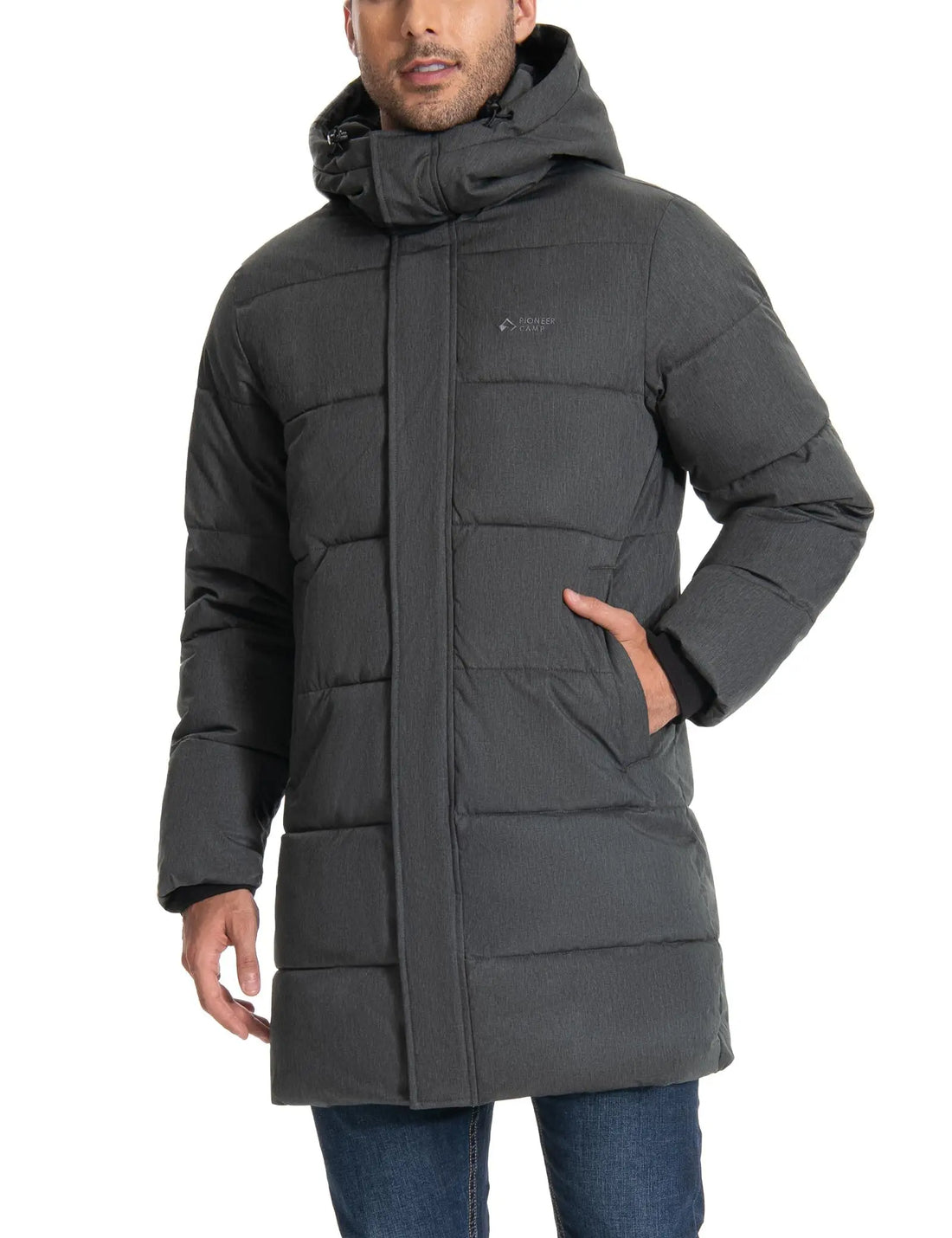 Pioneer Camp Mens Long Winter Coat Hooded Waterproof Insulated Puffer Jacket Thicken Puffy Warm Down Windbreaker Parka