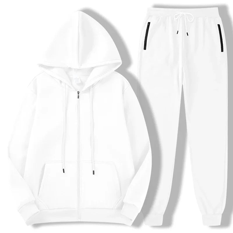 2025 Newest Men's Autumn Winter Collection Zip Hooded Sweatshirt and Trouser Two Piece Tracksuits - ATFH