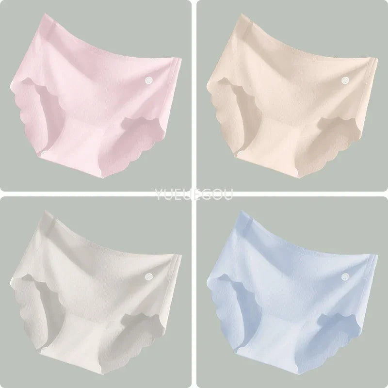 4PCS Ice Silk Seamless Underwear Ultra-thin Women's Panties Sexy Transparent Stretch Briefs High Waist Comfortable Lingerie M-XL
