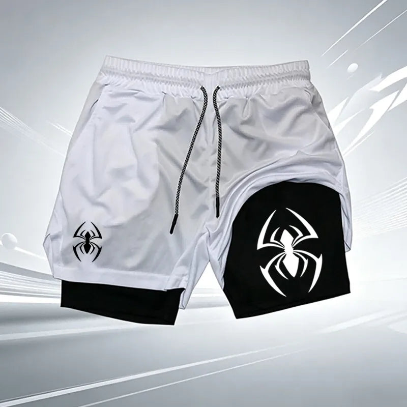 Red Spider Logo 2-in-1 Compression Gym Shorts Men Quick Dry Liner Workout Training Running Sports Athletic Casual wx201