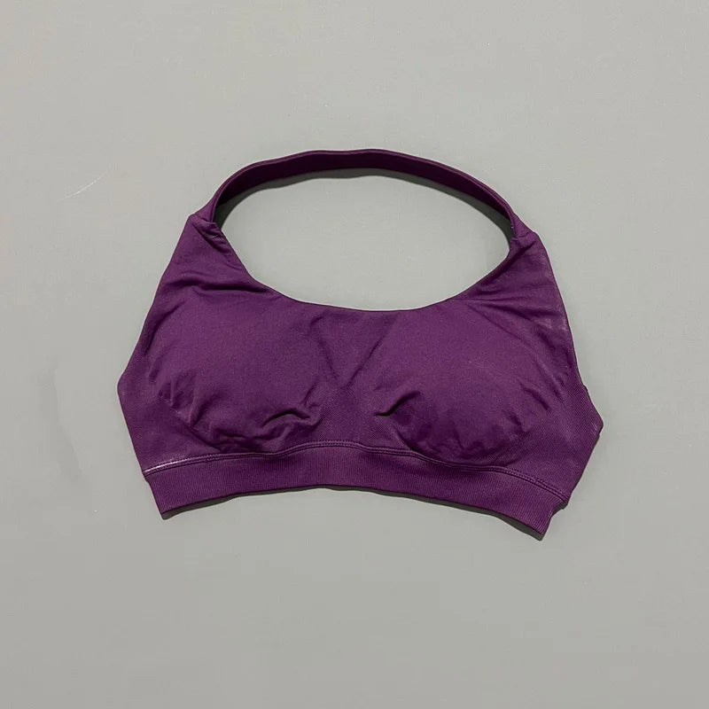 Histello Sports Bra Women Seamless Halter Clothes Neck Strap Padded Yoga Top Gym Backless Bra Running Sportswear Workout Tops - ATFH