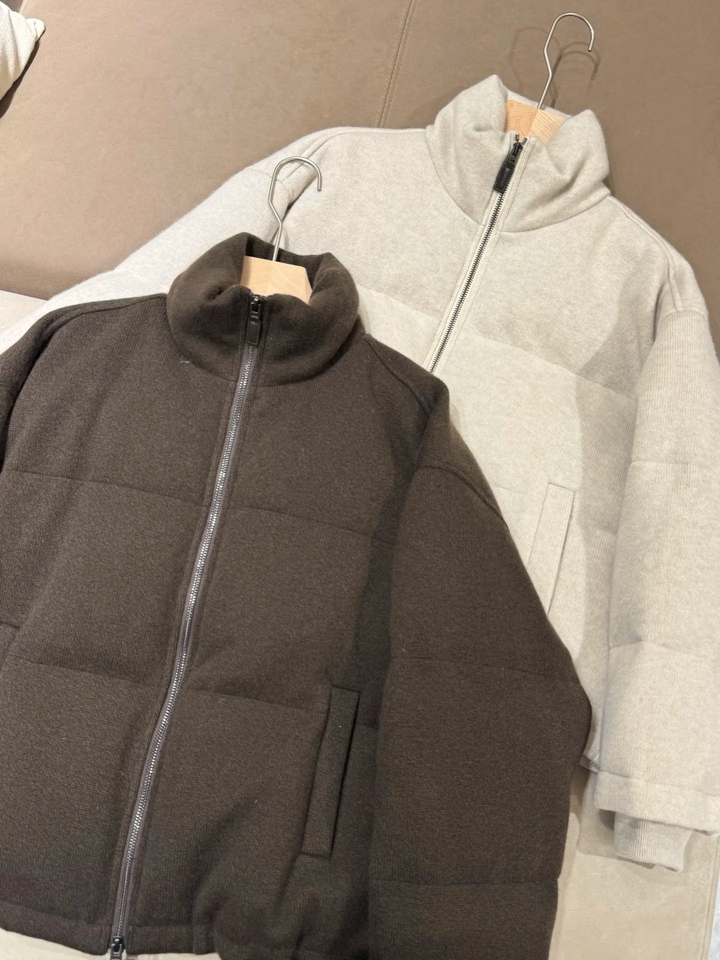Women's Wide Goose down Jacket Cashmere Wool Knitted Winter Coat Warm Comfortable Fit ATFH