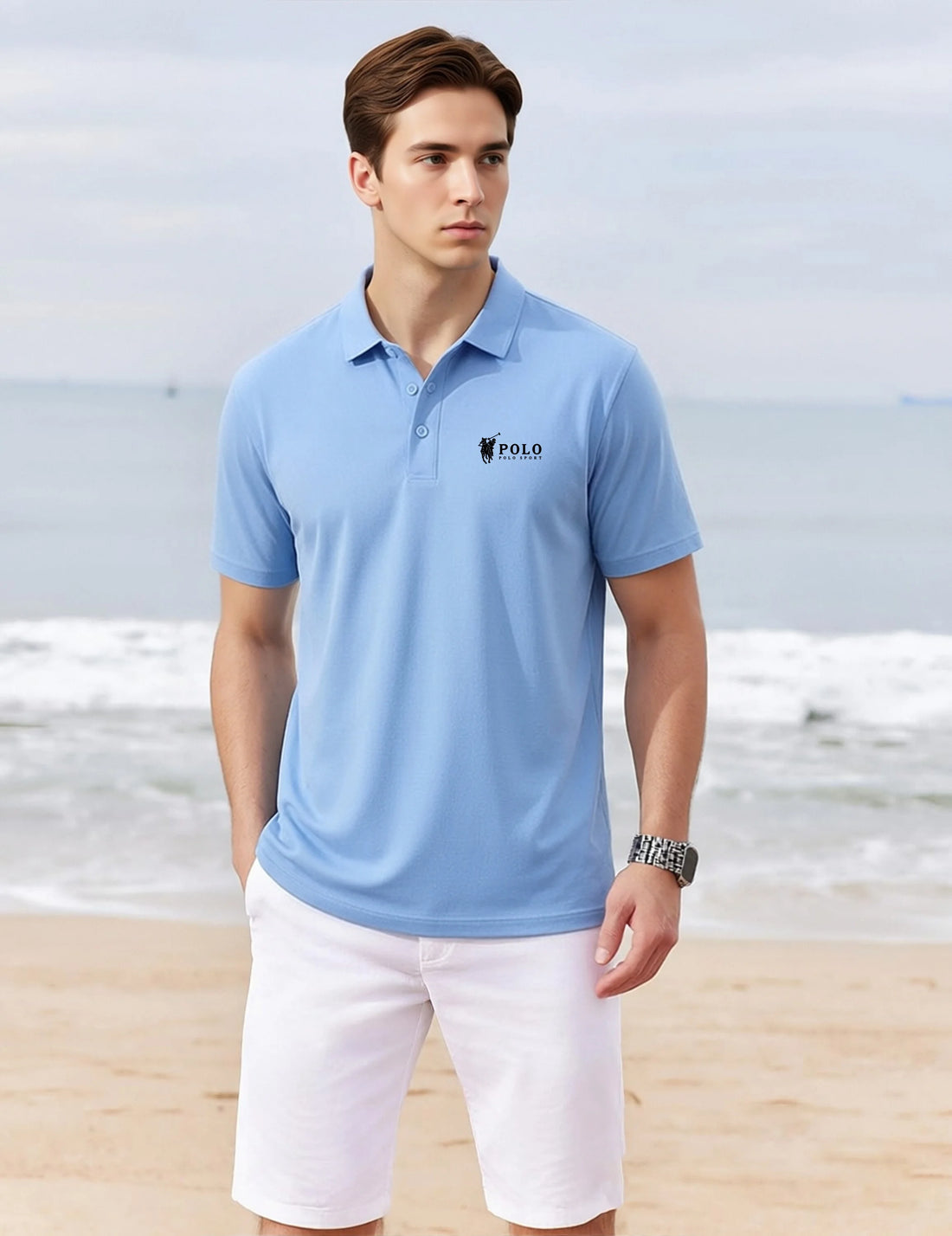 Men's summer high-quality short sleeved polo shirt button letter printed T-shirt for business and casual men's wear