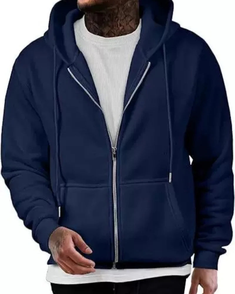 Men's Long Sleeve Zipper Hoodie Autumn Winter Fashion Casual Loose Fit Sweatshirt Sportswear Male Outfit - ATFH