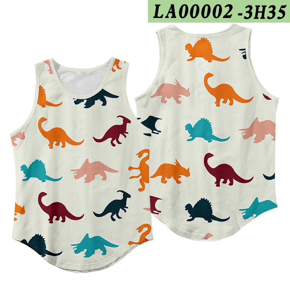 Summer Workout Black Print Sleeveless Beach Undershirt Vest Men Tank Top Gym Stringer Singlets Fitness Clothing