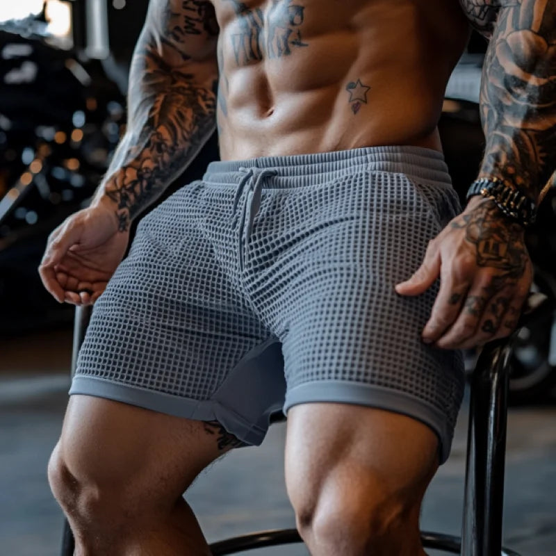 Men's Oversized Stretch Waffle Shorts - Athletic Gym Fitness Running Casual Comfort Breathable Quick Dry Elastic Waist Summer Sh