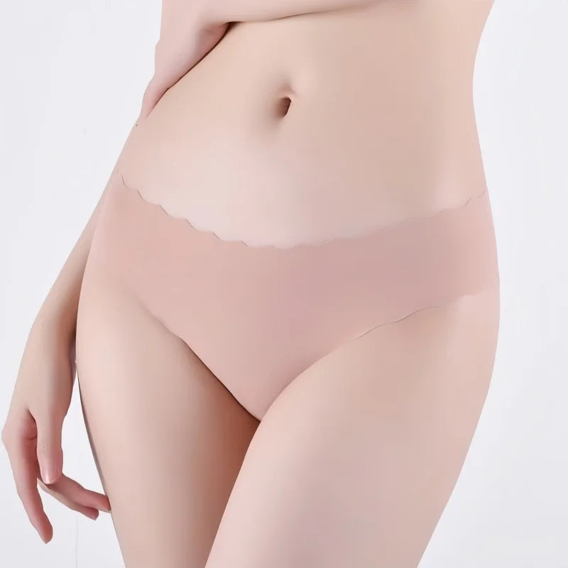 4Pcs/Set Ice Silk Mid-Rise Panties Women's Seamless Briefs Solid No Show Underwear Scalloped Edge Panties Sexy Lingerie XS-XL