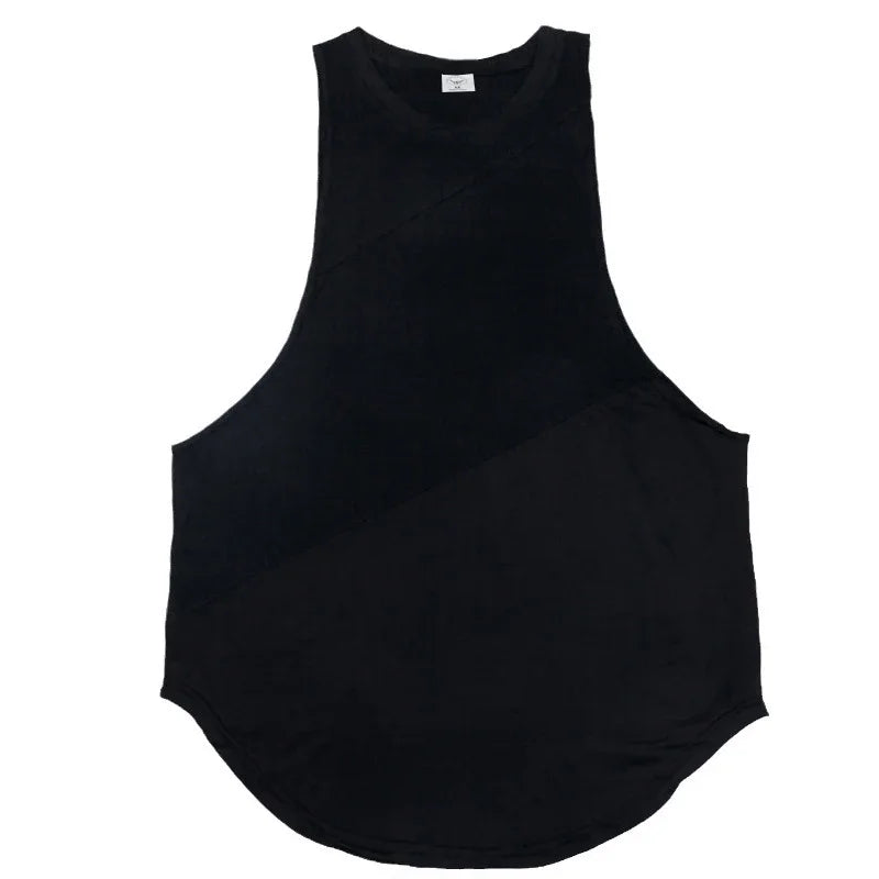 White Sporty Tank Tops Men Gym Fitness Workout Sleeveless Male Stringer Singlets Summer Casual Solid Color Loose Undershirt