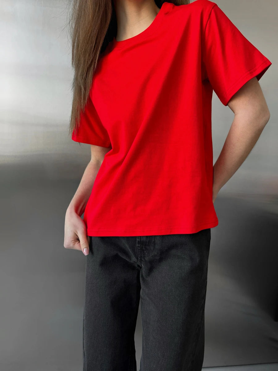 Hirsionsan Basic Cotton T Shirt Women 2026 Summer New Loose Solid Tees 19 Color Casual Loose Tshirt Oversized O Neck Female Tops - ATFH