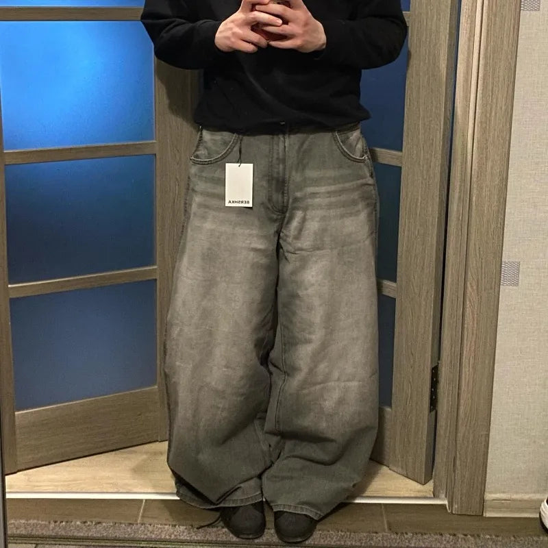 Y2K Harajuku New Punk Feng Shui Washing Old Baggy Jeans Female Streetwear Dance Popular Casual Joker High Waist Wide Leg Pants ATFH
