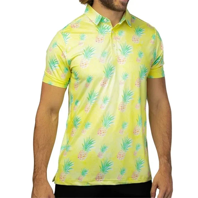 Summer Printed Floral Casual Golf T-shirt Men Outdoor Short Sleeve Quick Dry Breathable Clothing Lapel F4 Racing Polo T-shirt