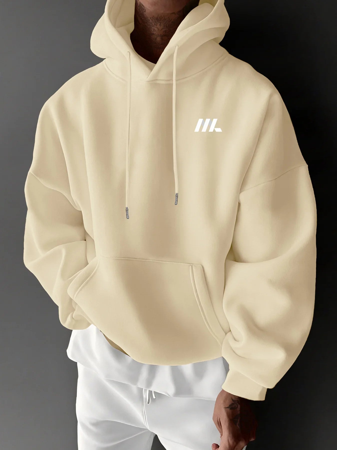 Men Minimal IIIK Letter Logo Hoodie Simple Chest Front Print Casual Hooded Sweatshirt Loose Fleece Hoodie for Men Women