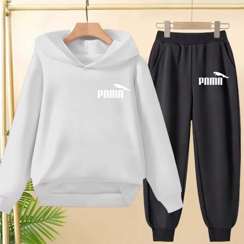 Leisure Children Hoodie Sportswear With Classic Prints Simple Elements Breathable Versatile Two-piece Set For Both Boy And Girl - ATFH
