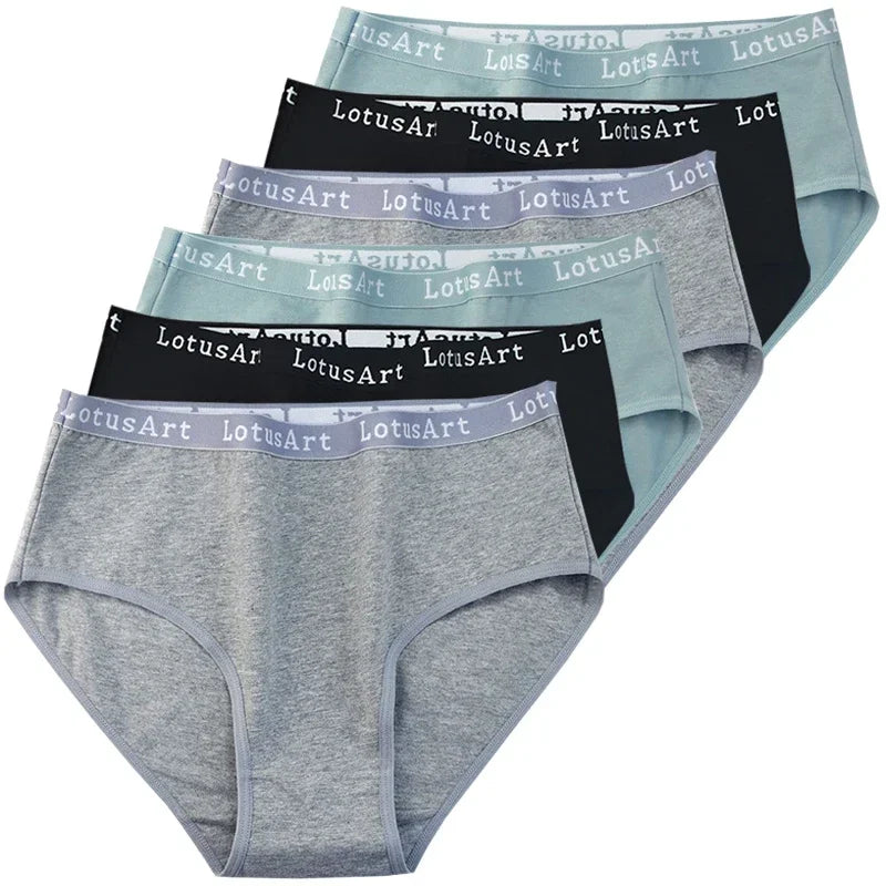 6pcs Cotton Women Panties Lady Plus Size Underwear High Waist Briefs Breathable Solid Color Female Lingerie Shorts