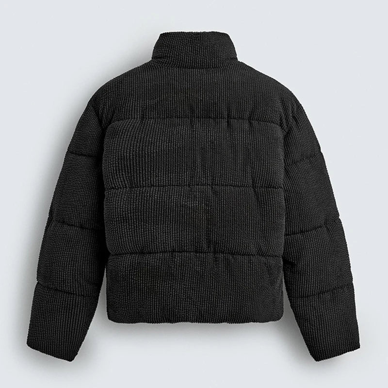 Retro Corduroy Stand up Collar Loose Thicken Cotton Jacket for Men Winter ATFH